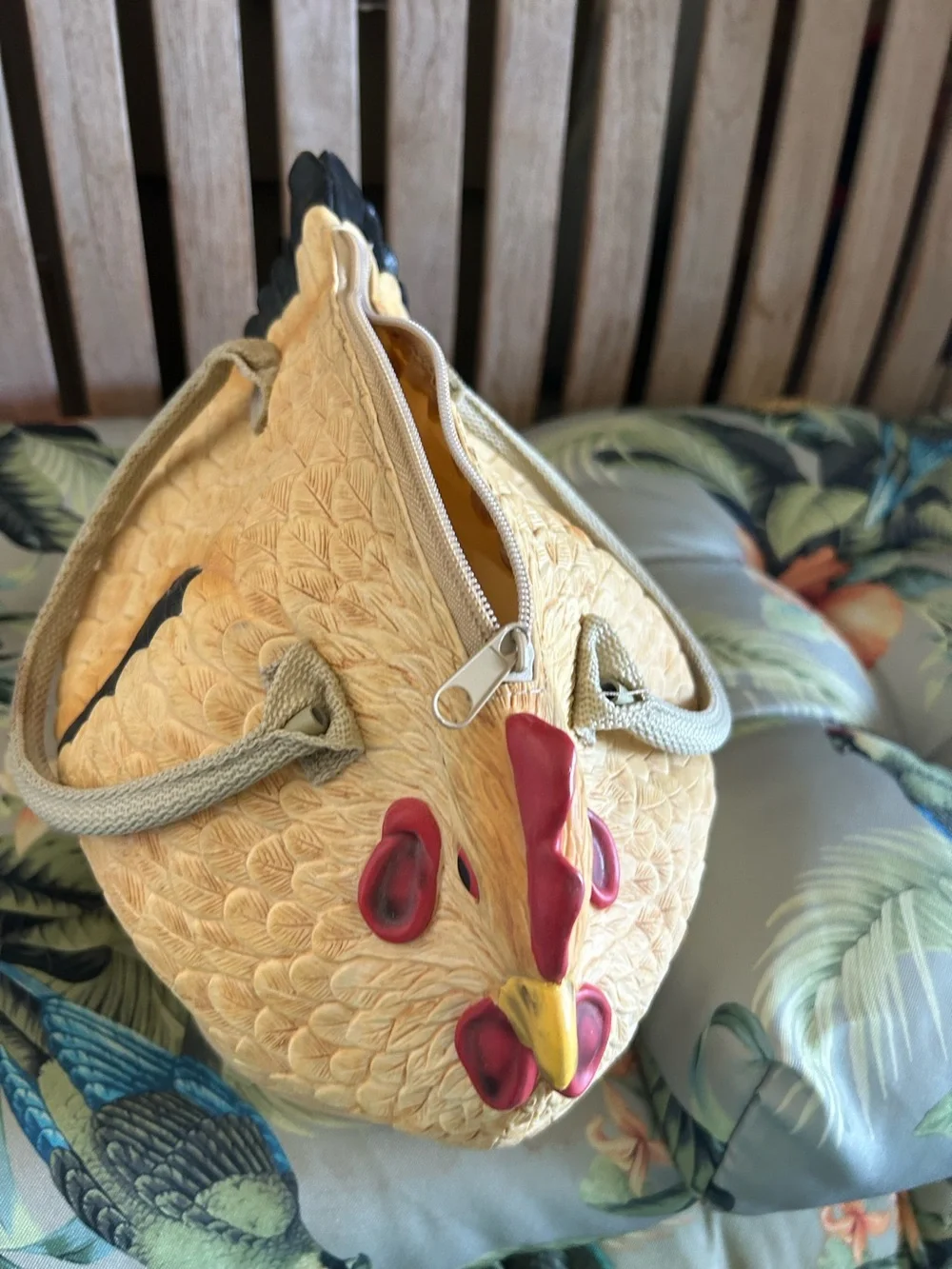 Novelty Chicken-Shaped Cream Tote Bag with Pink & Yellow Accents